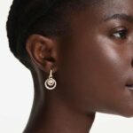 Hyperbola drop earrings, Round cut, White, 18K gold finish - Image 2