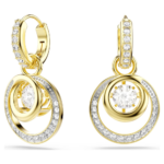 Hyperbola drop earrings, Round cut, White, 18K gold finish