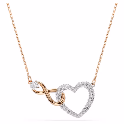 Hyperbola necklace Infinity and heart, White, Mixed metal finish