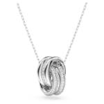 Hyperbola pendant Intertwined circles, White, Rhodium plated