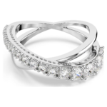 Hyperbola ring Mixed cuts, White, Silver-tone finish