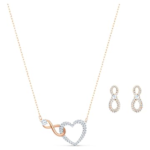 Hyperbola set Infinity and heart, White, Mixed metal finish