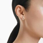 Hyperbola stud earrings Round cut, Pavé, Infinity, White, 18K gold finish - Image 2