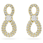 Hyperbola stud earrings Round cut, Pavé, Infinity, White, 18K gold finish