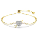 Idyllia bracelet Mixed cuts, Heart with arrow, White, 18K gold finish