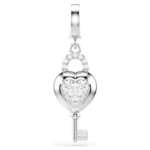 Idyllia charm Mixed cuts, Heart with key, White, Rhodium plated
