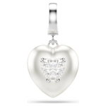 Idyllia charm Mixed cuts, Pearl-coloured coating, Heart, White, Rhodium plated
