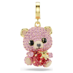 Idyllia charm Mixed cuts, Teddy, Pink, 18K gold finish