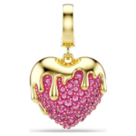 Idyllia charm Round cut, Heart, Pink, 18K gold finish