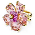 Idyllia cocktail ring Flower, Pink, 18K gold finish