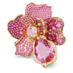 Idyllia cocktail ring Pavé, Flower, Pink, 18K gold finish