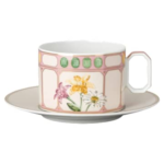Idyllia combi cup with saucer Porcelain, Crystal print motif, bouquet, Multicoloured