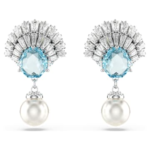 Idyllia drop earrings Crystal pearl, Shell, Blue, Rhodium plated