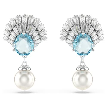 idyllia-drop-earrings-crystal-pearl-shell-blue-rhodium-plated-swarovski-5680301 Idyllia drop earrings Crystal pearl, Shell, Blue, Rhodium plated - Image 1