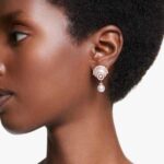 Idyllia drop earrings Crystal pearl, Shell, White, 18K rose gold finish - Image 2