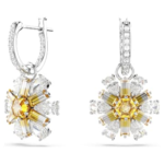 Idyllia drop earrings Flower, Yellow, Rhodium plated