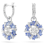 Idyllia drop earrings Mixed cuts, Flower, Blue, Rhodium plated