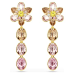 Idyllia drop earrings Mixed cuts, Flower, Multicoloured, 18K gold finish