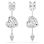 Idyllia drop earrings Mixed cuts, Heart with arrow, White, Rhodium plated