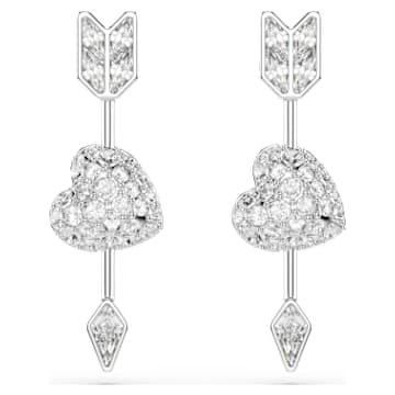 idyllia-drop-earrings-mixed-cuts-heart-with-arrow-white-rhodium-plated-swarovski-5749602 Idyllia drop earrings Mixed cuts, Heart with arrow, White, Rhodium plated - Image 1