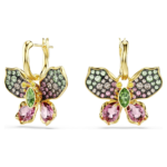 Idyllia drop earrings, Mixed cuts, Pavé, Butterfly, Multicoloured, 18K gold finish