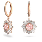 Idyllia drop earrings Mixed cuts, Sun, Pink, 18K rose gold finish