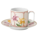 Idyllia espresso cup with saucer Porcelain, Crystal print motif, citron, Multicoloured