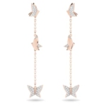 Idyllia Lilia drop earrings Butterfly, Long, White, 18K rose gold finish