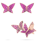 Idyllia Lilia stud earrings Set (3), Butterfly, Pink, 18K rose gold finish