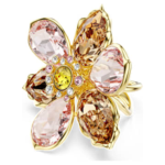 Idyllia motif ring Mixed cuts, Flower, Multicoloured, 18K gold finish