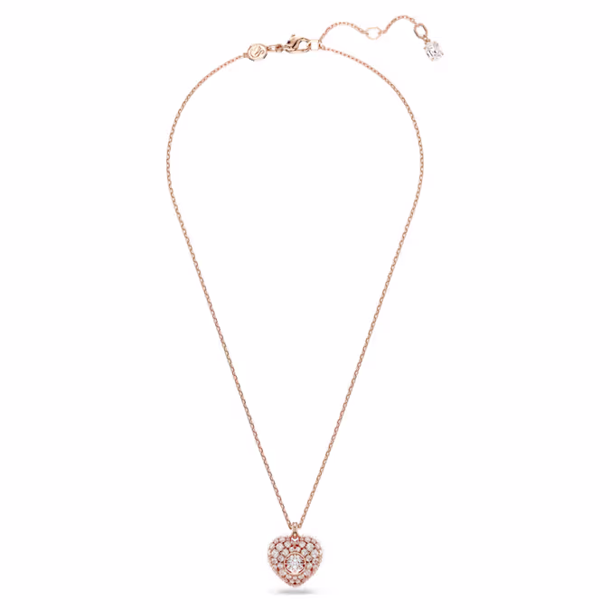 Idyllia pendant Crystal pearl, Heart, White, 18K rose gold finish