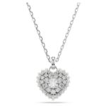 Idyllia pendant Heart, White, Rhodium plated