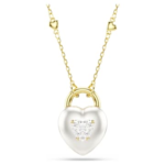 Idyllia pendant Mixed cuts, Heart, White, 18K gold finish