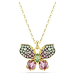 Idyllia pendant Mixed cuts, Pavé, Butterfly, Multicoloured, 18K gold finish