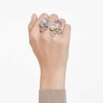 Idyllia ring Mixed cuts, Pavé, Flower, Multicoloured, 18K gold finish - Image 2