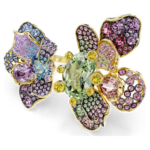 Idyllia ring Mixed cuts, Pavé, Flower, Multicoloured, 18K gold finish