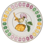 Idyllia service plate Porcelain, Crystal print motif, flycatcher, Multicoloured