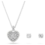 Idyllia set Crystal pearl, Heart, White, Rhodium plated