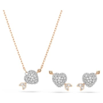 Idyllia set Mixed cuts, Heart with arrow, White, 18K rose gold finish