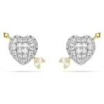 Idyllia stud earrings Mixed cuts, Heart with arrow, White, Mixed metal finish