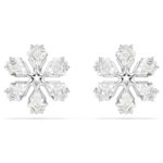 Idyllia stud earrings, Mixed cuts, Snowflake, White, Rhodium plated