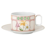 Idyllia teacup with saucer Porcelain, Crystal print motif, bouquet, Multicoloured