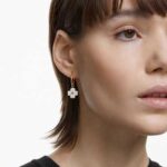Latisha drop earrings Flower, White, 18K rose gold finish - Image 2