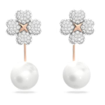 Latisha earring jackets Flower, White, 18K rose gold finish