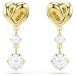 Lifelong drop earrings Round cut, Heart, White, 18K gold finish