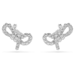 Lifelong stud earrings Pavé, Bow, White, Rhodium plated