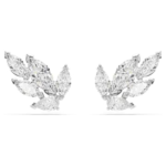 Louison stud earrings Leaf, White, Rhodium plated