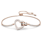 Lovely bracelet Heart, White, 18K rose gold finish