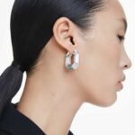 Lucent hoop earrings Octagon shape, Small, White - Image 2