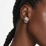 Lucent stud earrings Pavé, Ball, White, Rhodium plated - Image 2